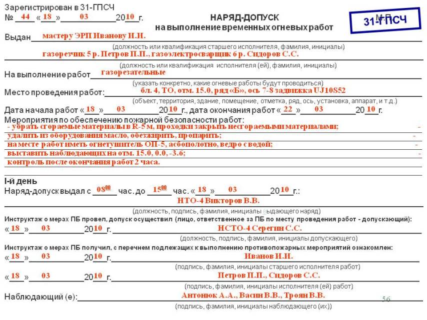 Документация на осуществление работ на высоте