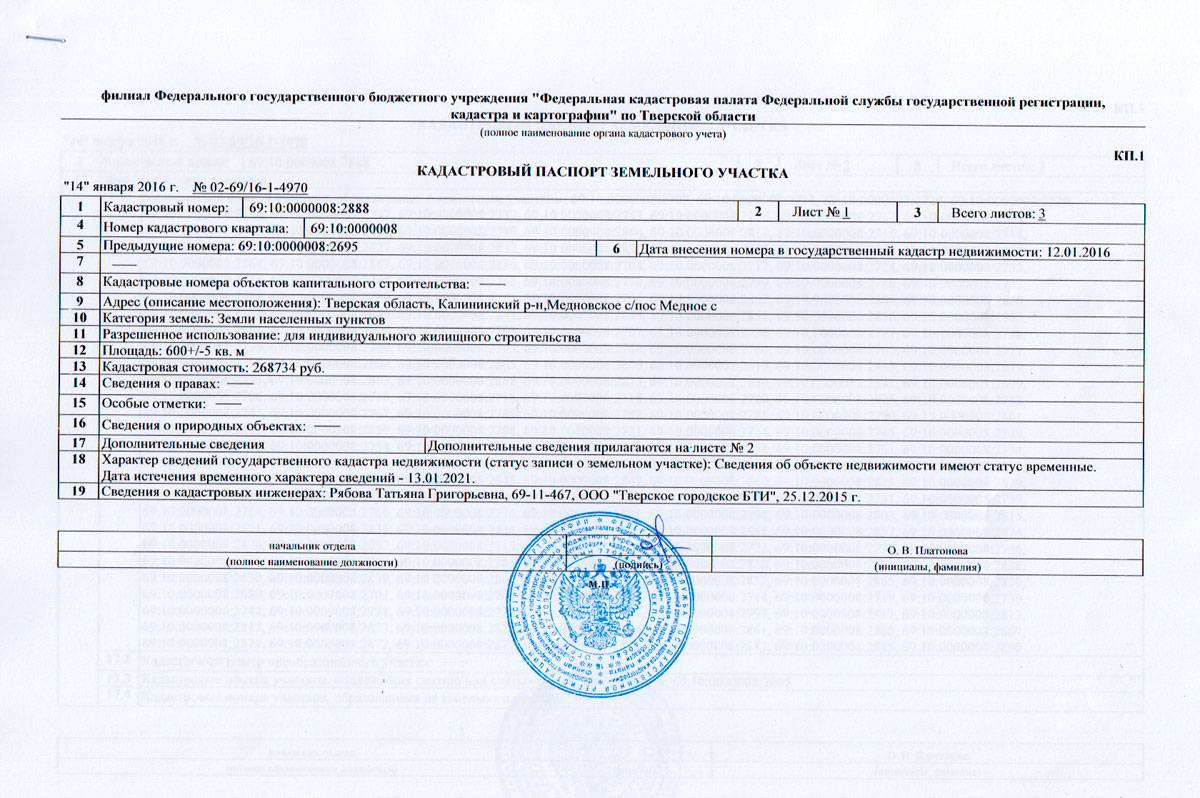 Кадастровый паспорт земельного участка